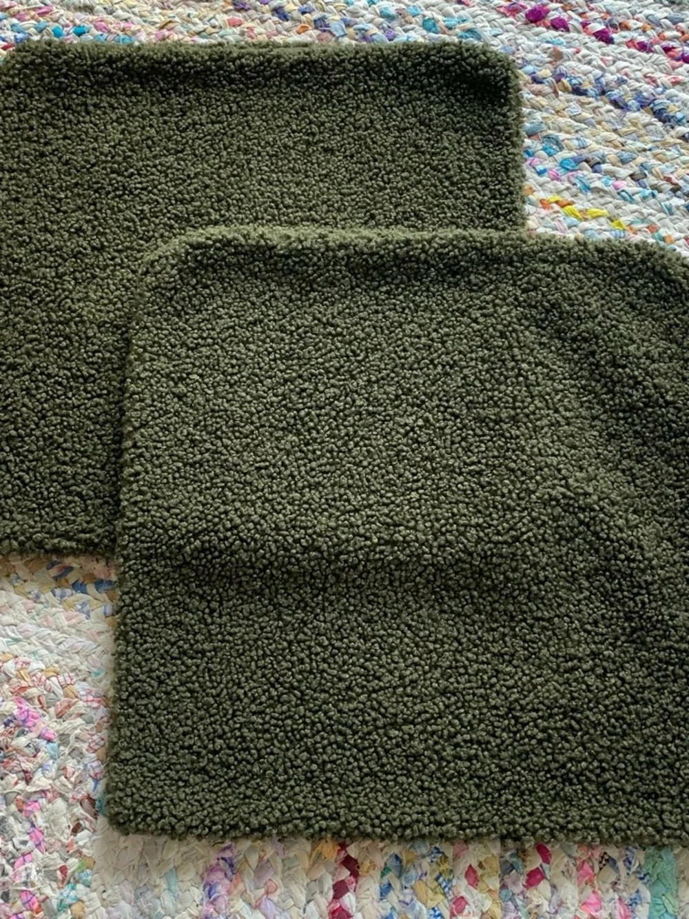 2 Cozy Teddy Faux Fur Pillow Covers Shams 20” Olive Green were $59 each